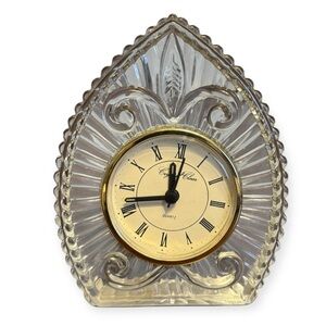 MCM Crystal Clear Quartz Clock Arch Shape Table Accent Piece Tested Works VTG